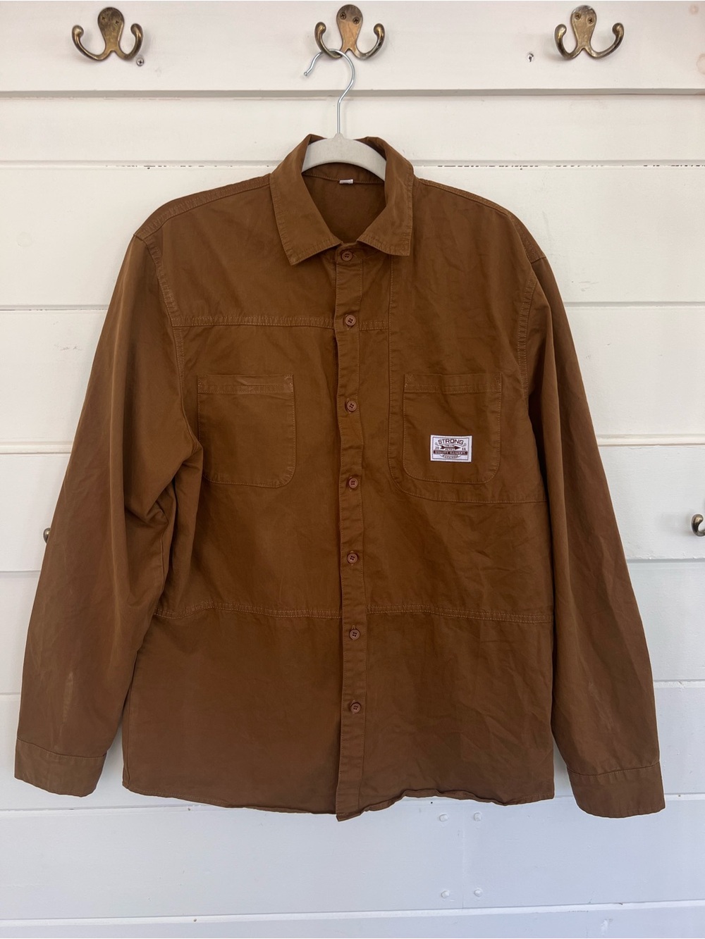 Strong Workwear Men’s Button Up. Rich Camel Brown. 100% Cotton. Size M.